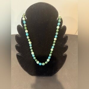 Iridescent Green & Teal Baroque Pearls Necklace with 925 silver clasp